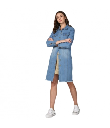 Generic Women's Denim Washed Long Sleeve Jacket (Blue)