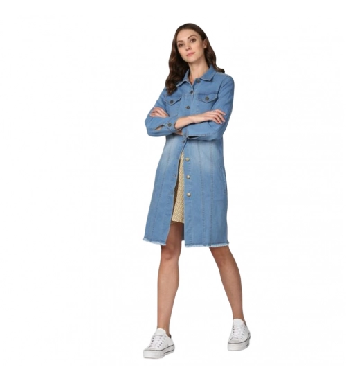 Generic Women's Denim Washed Long Sleeve Jacket (Blue)