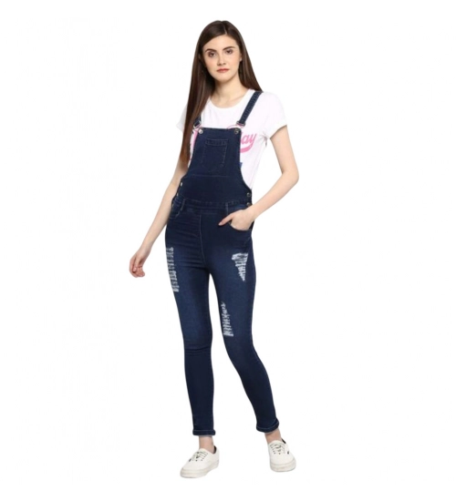 Generic Women's Denim Solid Dungaree Pant (Blue)