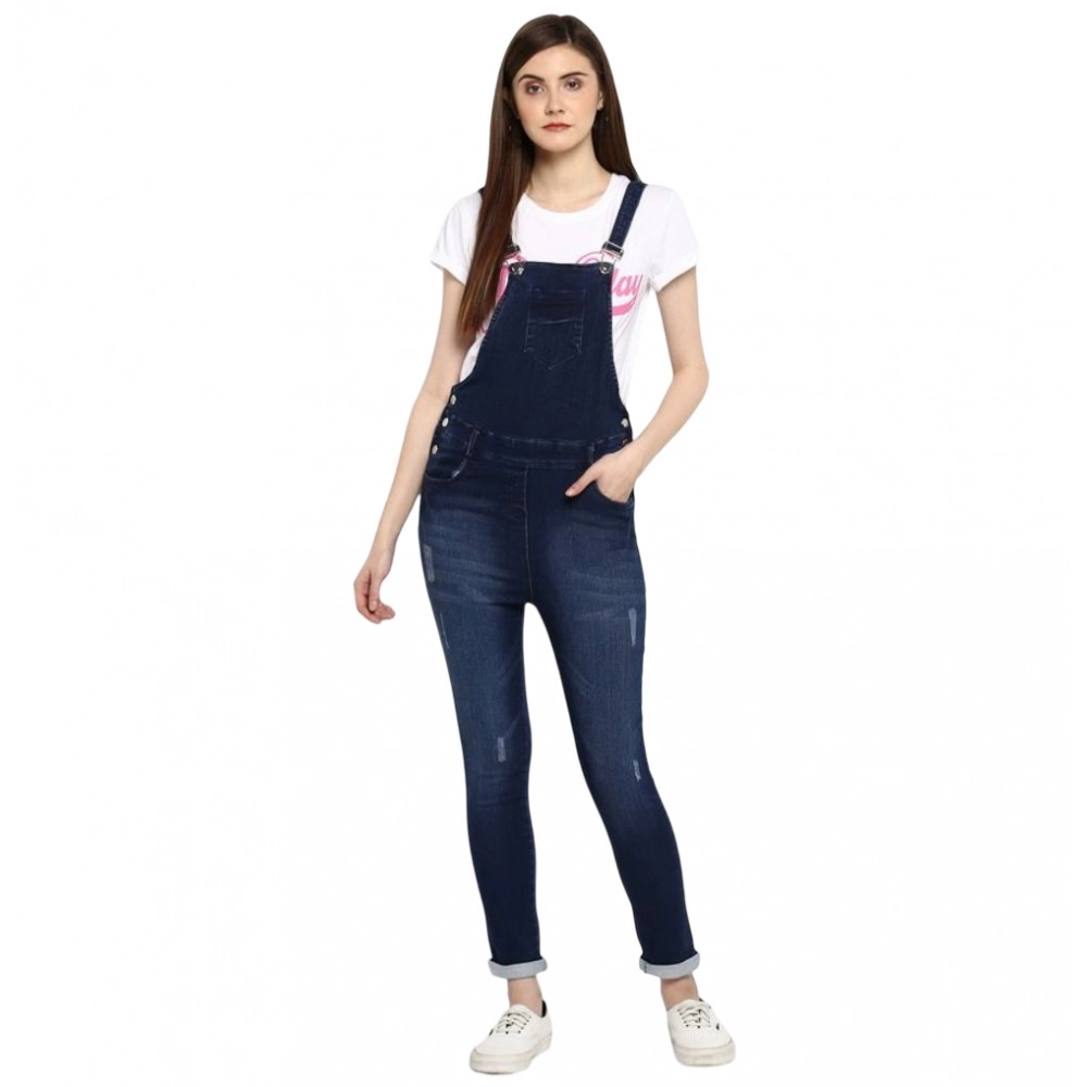Generic Women's Denim Distressed Dungaree Pant (Blue) Generic Women's Denim Distressed Dungaree Pant (Blue)