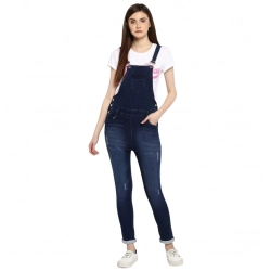 Generic Women's Denim Distressed Dungaree Pant (Blue)