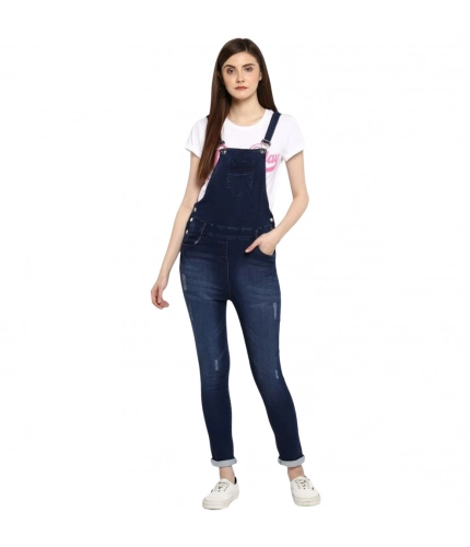 Generic Women's Denim Distressed Dungaree Pant (Blue)