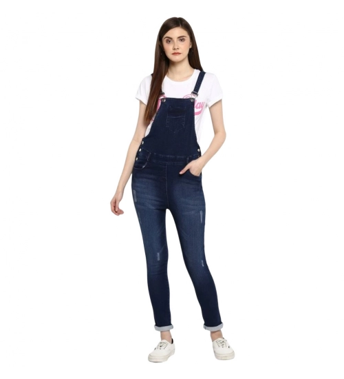 Generic Women's Denim Distressed Dungaree Pant (Blue)