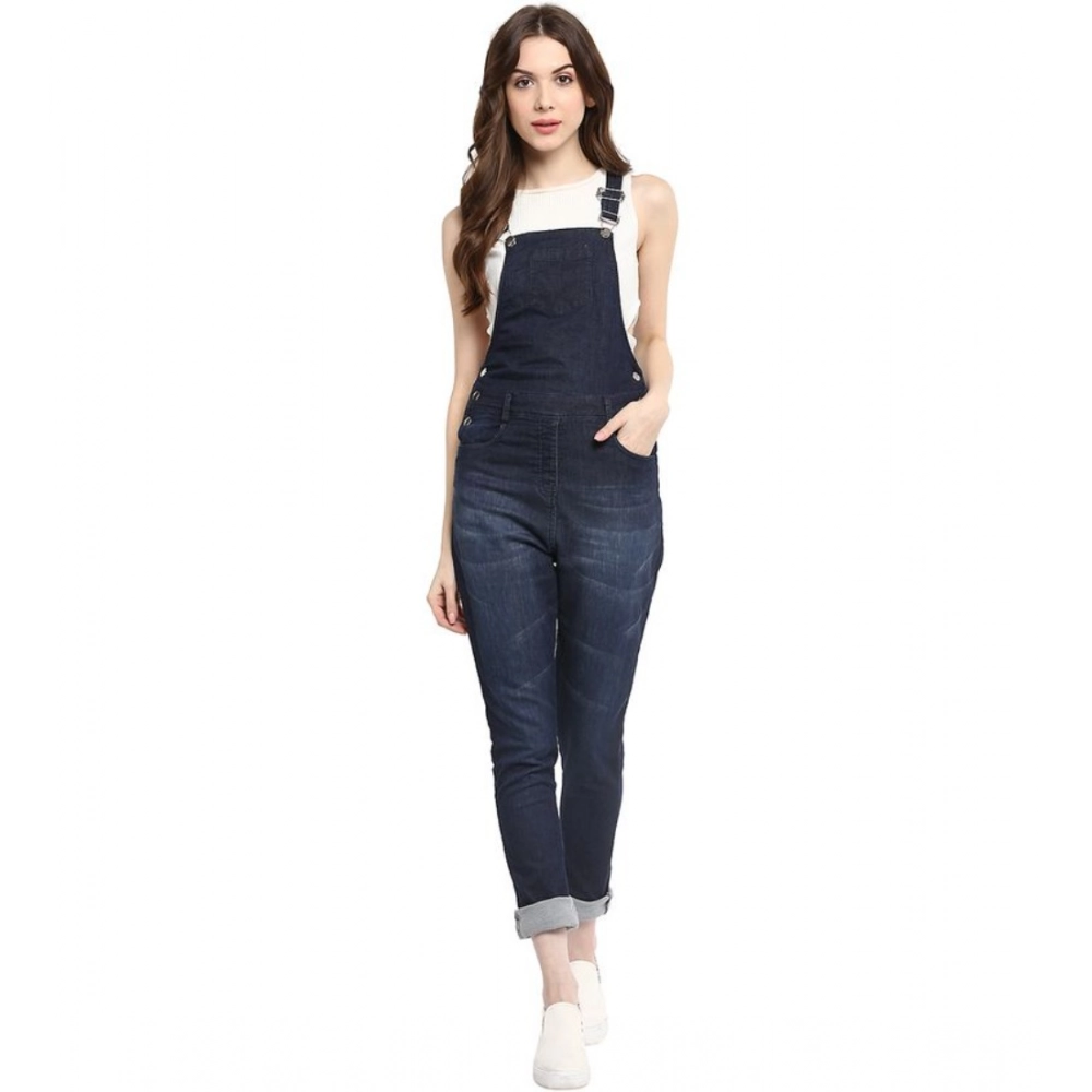Generic Women's Denim Solid Dungaree Pant (Blue) Generic Women's Denim Solid Dungaree Pant (Blue)