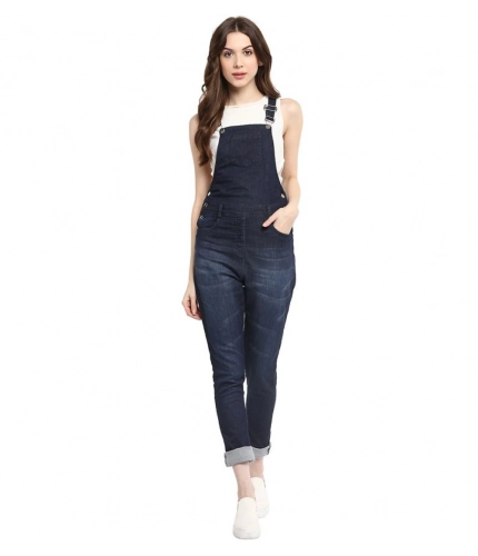 Generic Women's Denim Solid Dungaree Pant (Blue)