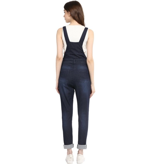 Generic Women's Denim Solid Dungaree Pant (Blue)