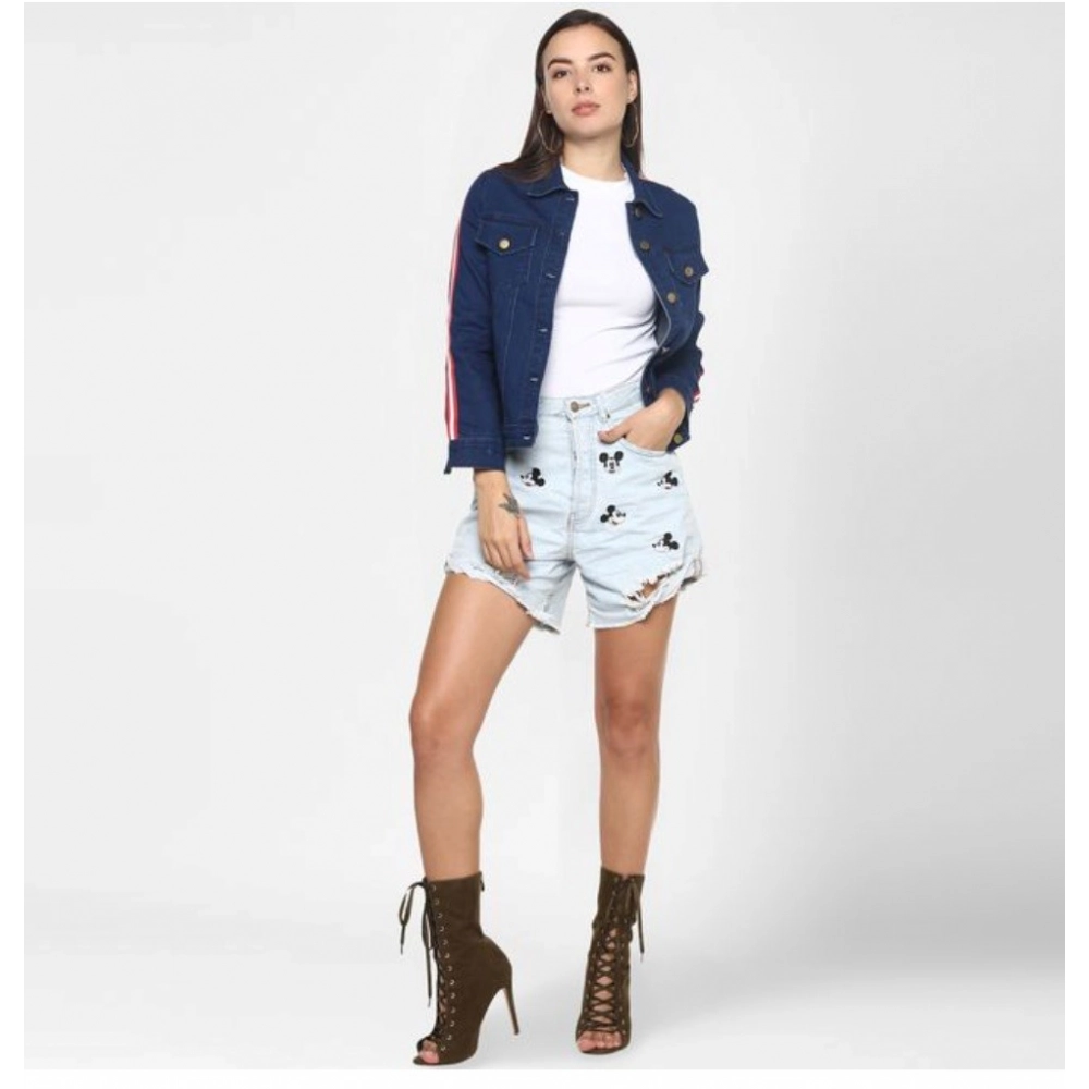 Generic Women's Denim Taping Long Sleeve Jacket (Blue) Generic Women's Denim Taping Long Sleeve Jacket (Blue)