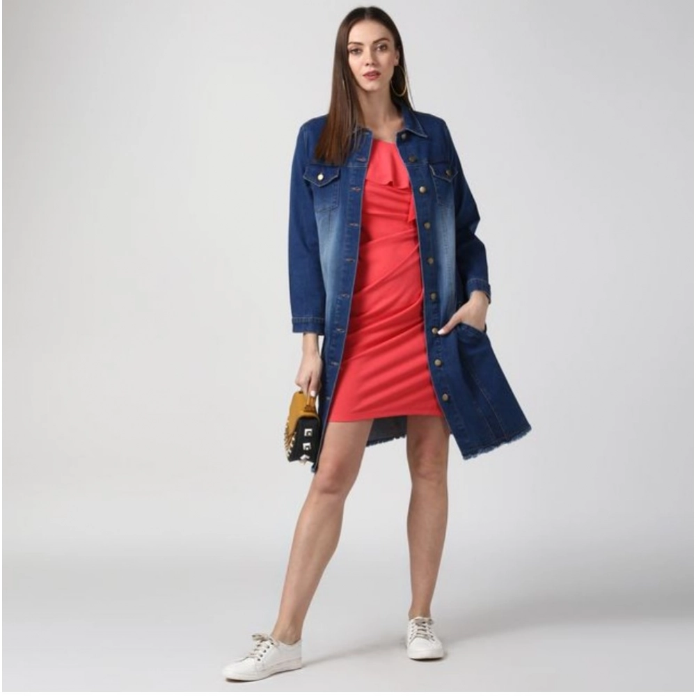 Generic Women's Denim Washed Long Sleeve Jacket (Navy Blue) Generic Women's Denim Washed Long Sleeve Jacket (Navy Blue)