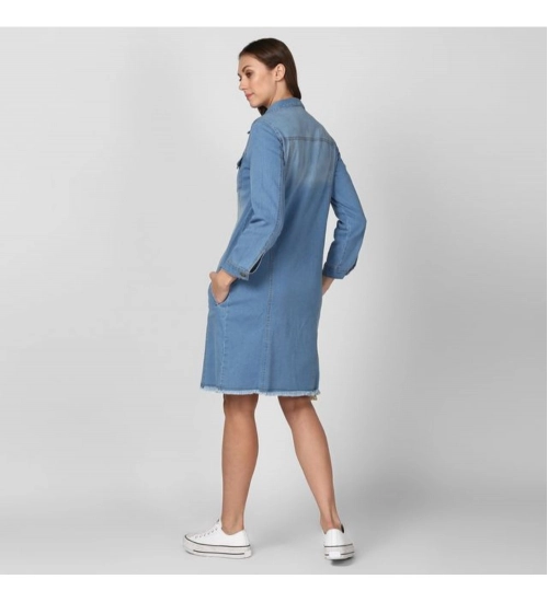 Generic Women's Denim Washed Long Sleeve Jacket (Blue)