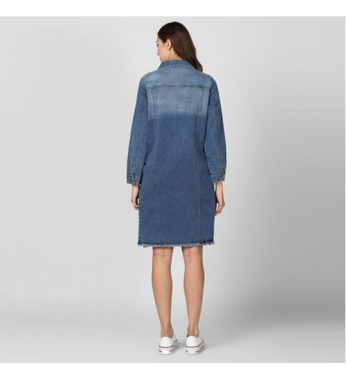 Generic Women's Denim Washed Long Sleeve Jacket (Blue)
