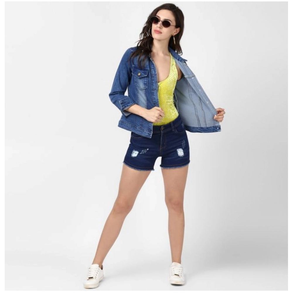 Generic Women's Denim Hand Painted Long Sleeve Jacket (Blue) Generic Women's Denim Hand Painted Long Sleeve Jacket (Blue)