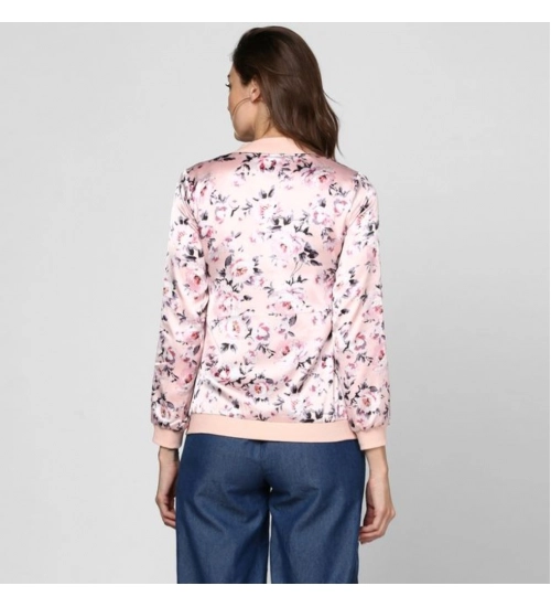 Generic Women's Satin Floral 3/4th Sleeve Jacket (Light Pink)