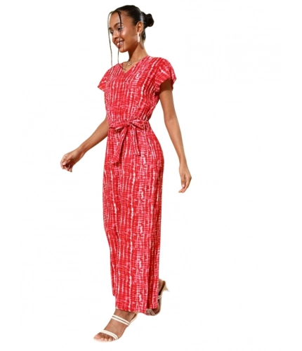 Generic Women's Rayon Tie &amp; Dye Short Sleeve Jumpsuit (Red)