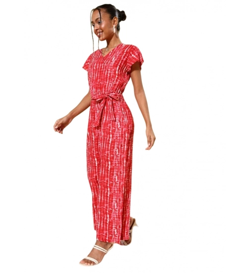 Generic Women's Rayon Tie & Dye Short Sleeve Jumpsuit (Red)