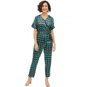 Generic Women's Polyester Polka Short Sleeve Jumpsuit (Green)