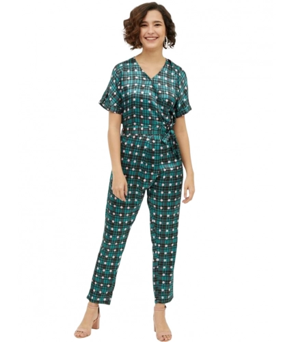 Generic Women's Polyester Polka Short Sleeve Jumpsuit (Green)