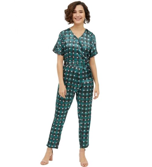 Generic Women's Polyester Polka Short Sleeve Jumpsuit (Green)