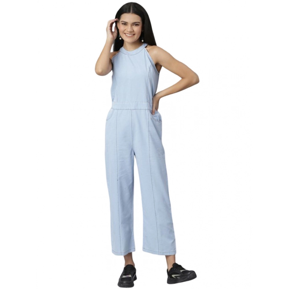 Generic Women's Denim Self Design Sleeveless Jumpsuit (Blue) Generic Women's Denim Self Design Sleeveless Jumpsuit (Blue)