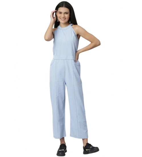 Generic Women's Denim Self Design Sleeveless Jumpsuit (Blue)