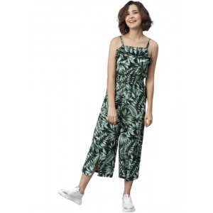 Generic Women's Polyester Printed Shoulder Straps Jumpsuit (Black - Green)