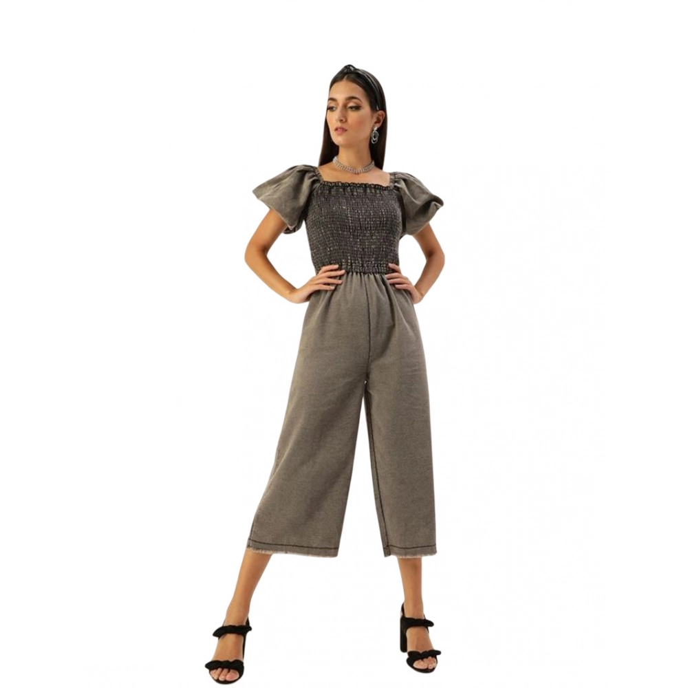 Generic Women's Denim Solid Balloon Sleeve Jumpsuit (Black) Generic Women's Denim Solid Balloon Sleeve Jumpsuit (Black)