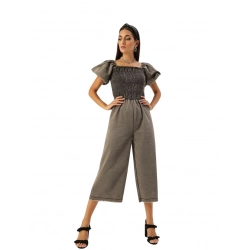 Generic Women's Denim Solid Balloon Sleeve Jumpsuit (Black)