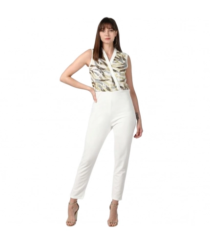 Generic Women's Polyester Embellished Sleeveless Jumpsuit (White)