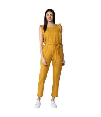 Generic Women's Cotton Linen Solid Sleeveless Jumpsuit (Yellow)