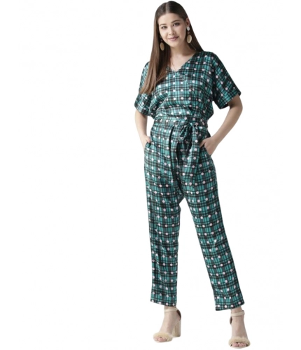 Generic Women's Polyester Polka Half Sleeve Jumpsuit (Green)