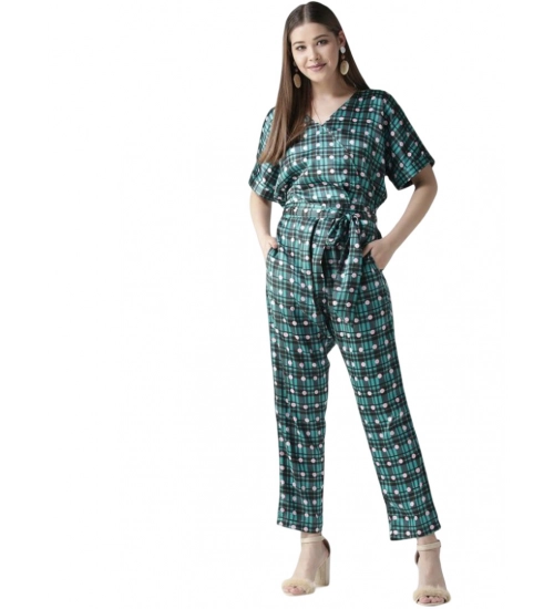 Generic Women's Polyester Polka Half Sleeve Jumpsuit (Green)