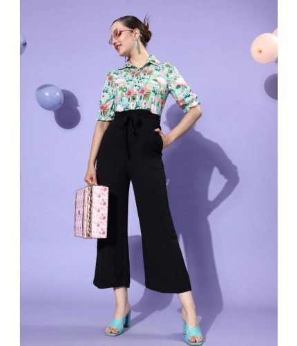 Generic Women's Polyester Printed 3/4th Sleeve Jumpsuit (Green - Black) Generic Women's Polyester Printed 3/4th Sleeve Jumpsuit (Green - Black)