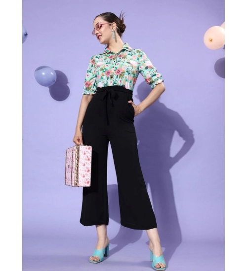 Generic Women's Polyester Printed 3/4th Sleeve Jumpsuit (Green - Black)