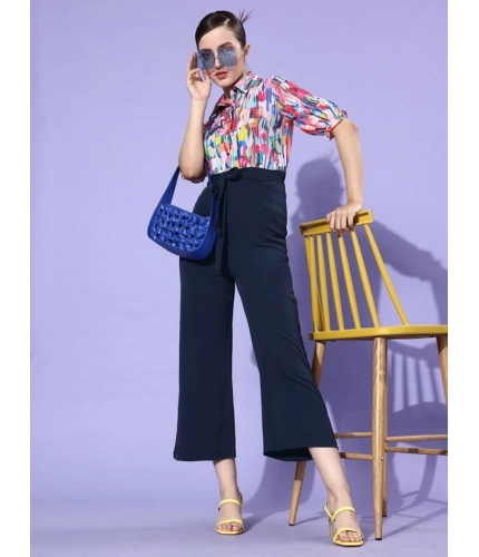 Generic Women's Polyester Printed 3/4th Sleeve Jumpsuit (Multicolor - Navy) Generic Women's Polyester Printed 3/4th Sleeve Jumpsuit (Multicolor - Navy)