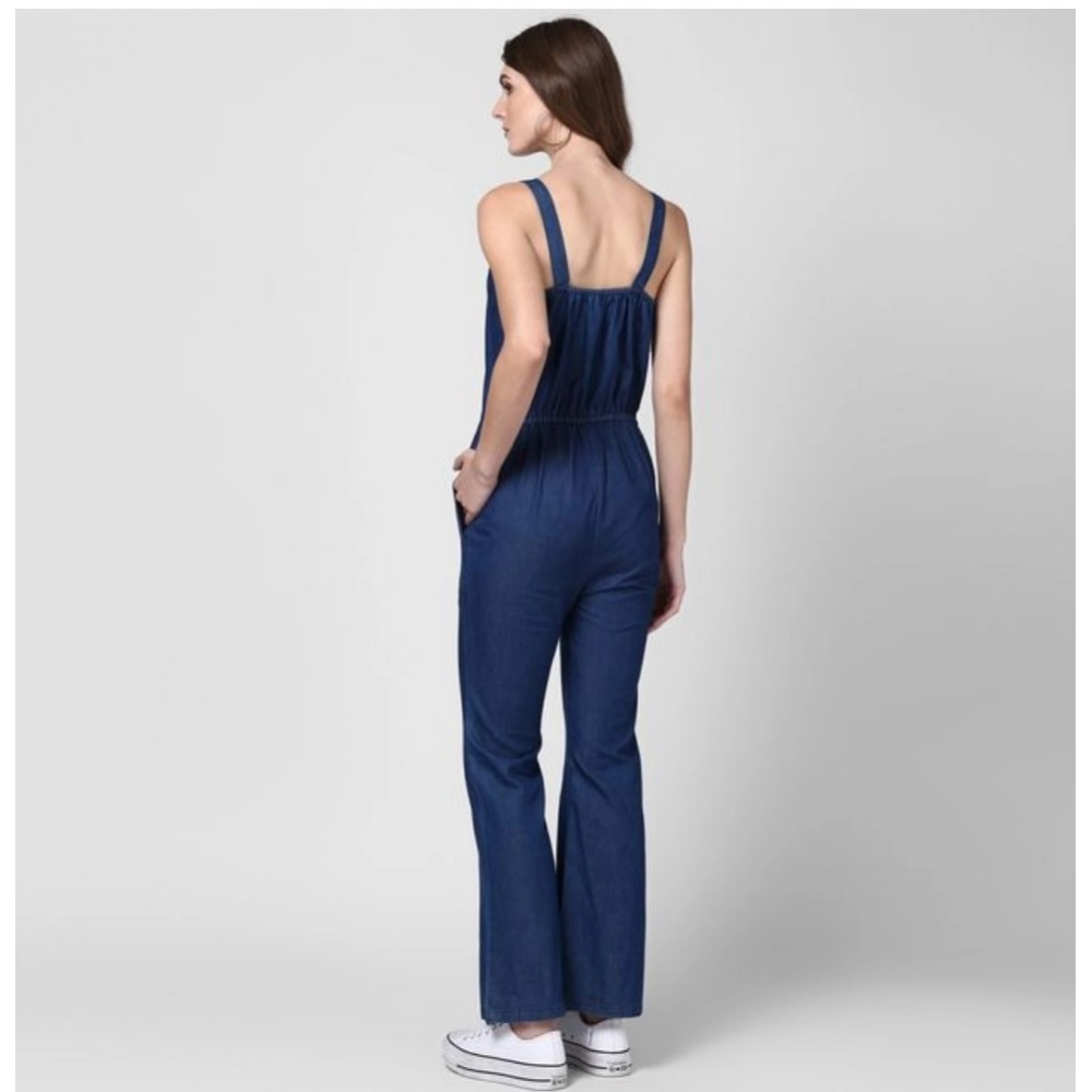 Generic Women's Denim Solid Shoulder Straps Jumpsuit (Blue) Generic Women's Denim Solid Shoulder Straps Jumpsuit (Blue)