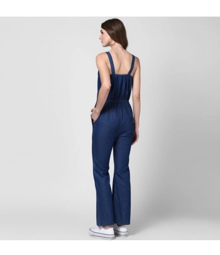 Generic Women's Denim Solid Shoulder Straps Jumpsuit (Blue) Generic Women's Denim Solid Shoulder Straps Jumpsuit (Blue)