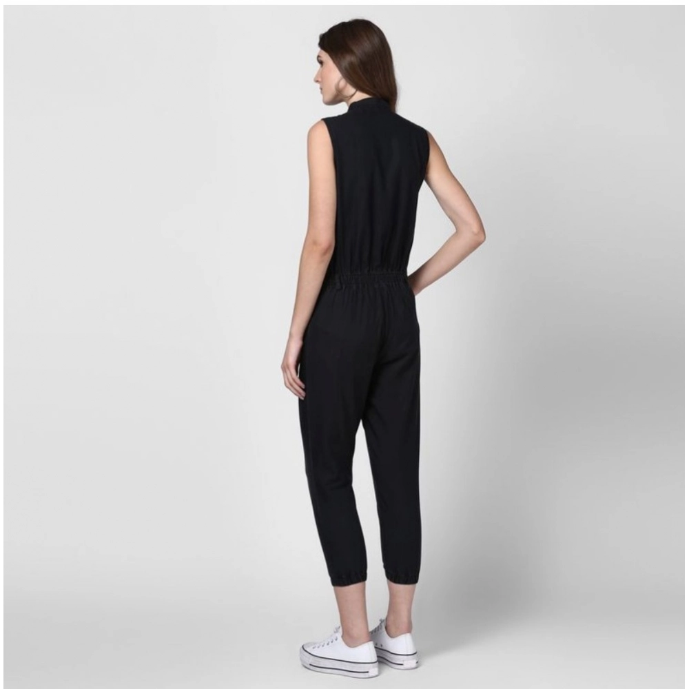Generic Women's Denim Solid Sleeveless Jumpsuit (Black) Generic Women's Denim Solid Sleeveless Jumpsuit (Black)