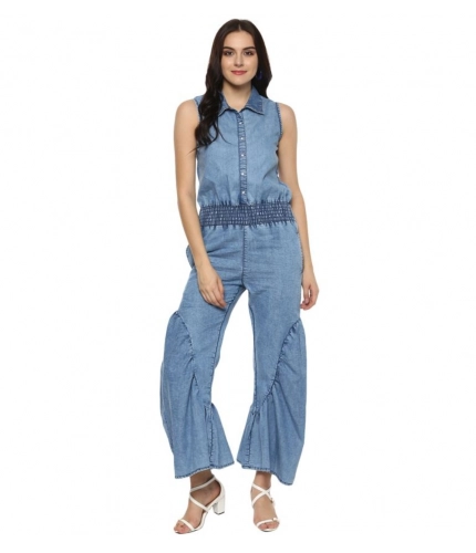 Generic Women's Denim Solid Sleeveless Jumpsuit (Blue)