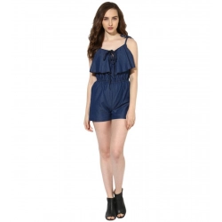 Generic Women's Denim Ruffled Shoulder Straps Jumpsuit (Blue)