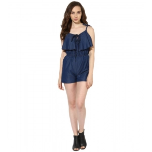 Generic Women's Denim Ruffled Shoulder Straps Jumpsuit (Blue)