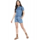 Generic Women's Denim Solid Short Sleeve Jumpsuit (Blue) Generic Women's Denim Solid Short Sleeve Jumpsuit (Blue)