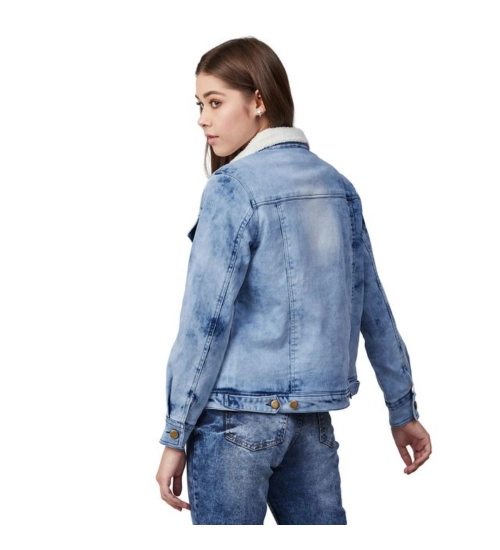 Generic Women's Denim Washed Long Sleeve Jacket (Blue)