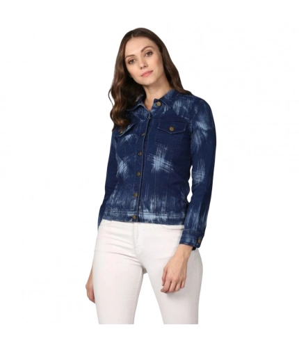 Generic Women's Denim Washed Long Sleeve Jacket (Blue)