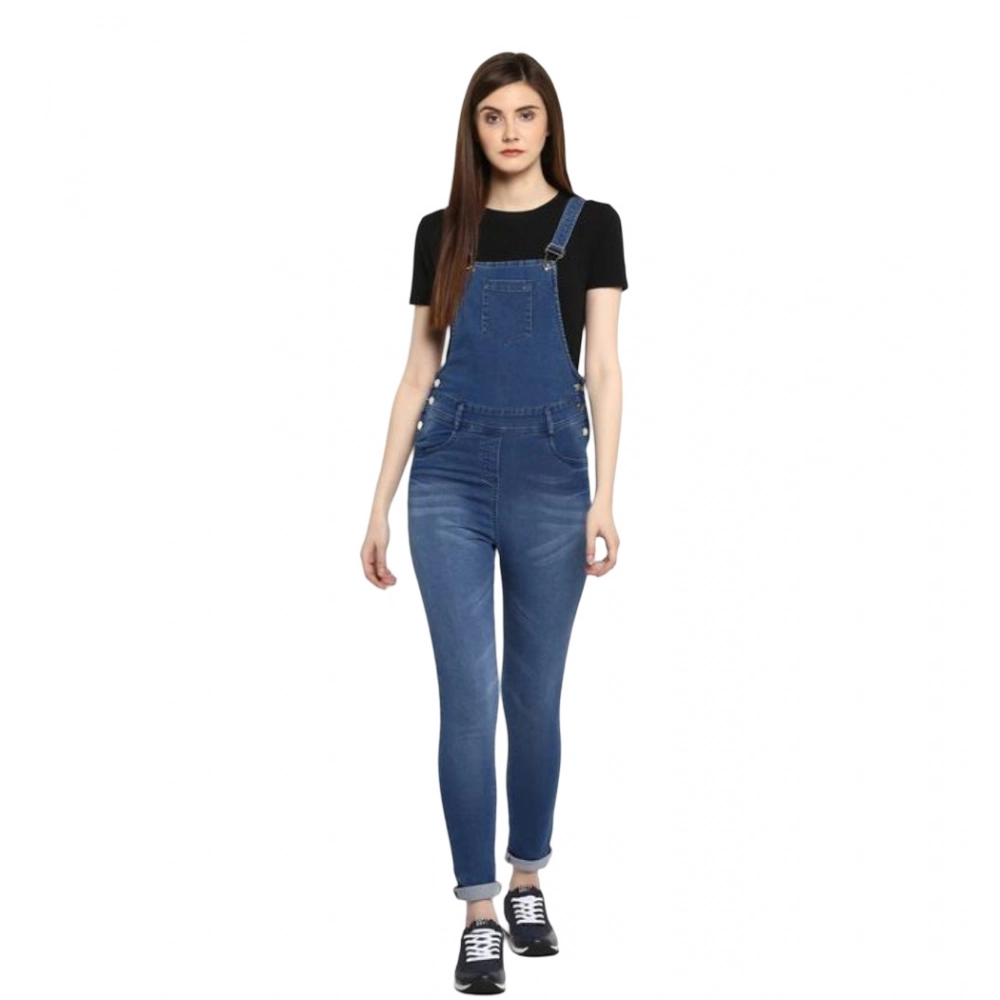 Generic Women's Denim Solid Dungaree Pant (Blue) Generic Women's Denim Solid Dungaree Pant (Blue)
