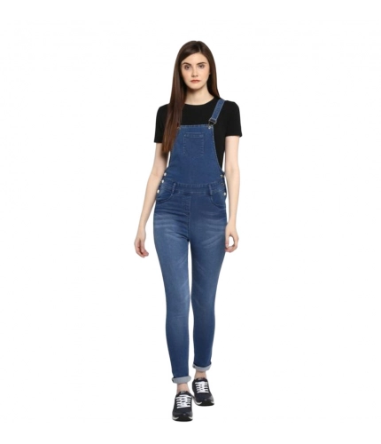 Generic Women's Denim Solid Dungaree Pant (Blue)