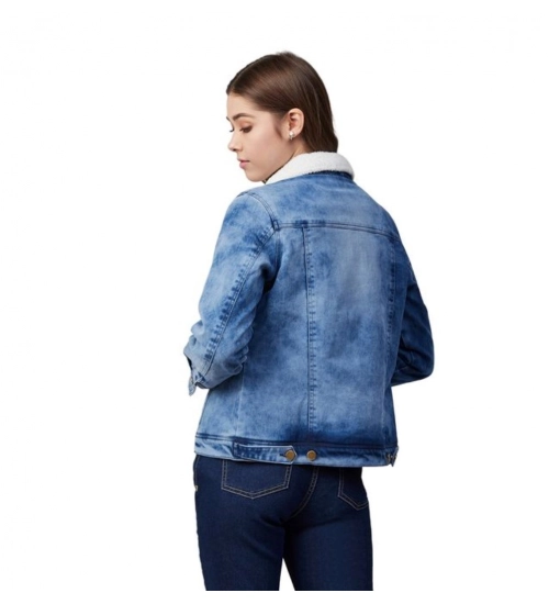 Generic Women's Denim Washed Long Sleeve Jacket (Blue)