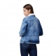 Generic Women's Denim Washed Long Sleeve Jacket (Blue)