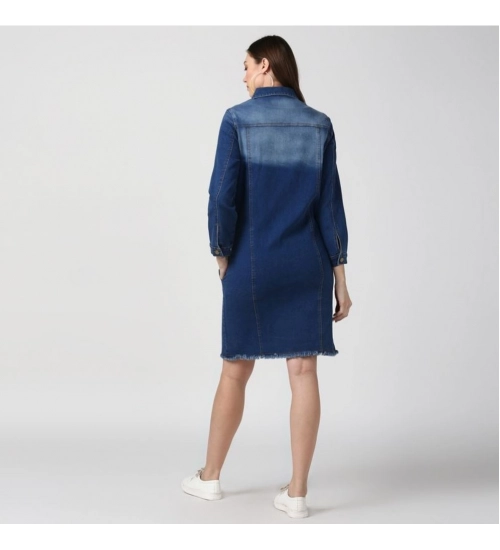 Generic Women's Denim Washed Long Sleeve Jacket (Navy Blue)