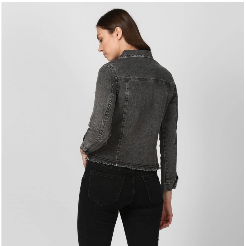 Generic Women's Denim Distressed Long Sleeve Jacket (Black) Generic Women's Denim Distressed Long Sleeve Jacket (Black)
