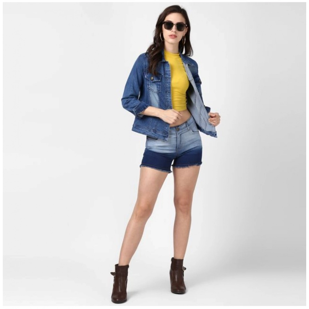 Generic Women's Denim Hand Painted Long Sleeve Jacket (Blue)