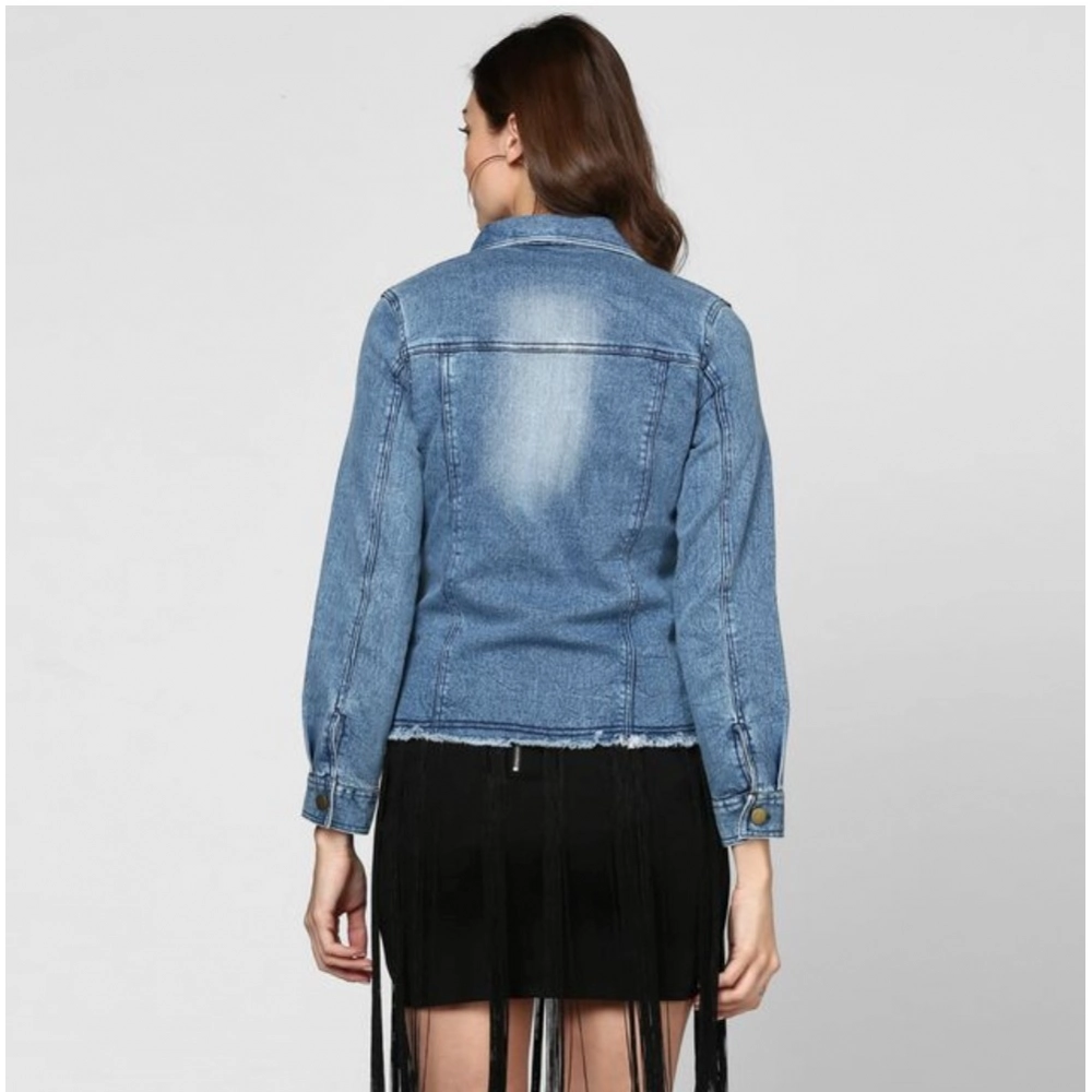 Generic Women's Denim Distressed Long Sleeve Jacket (Blue) Generic Women's Denim Distressed Long Sleeve Jacket (Blue)